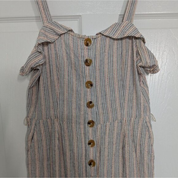 Skies are Blue Stripe Jumpsuit Womens Size Medium Blue Cotton Linen Wide Leg - Picture 2 of 13